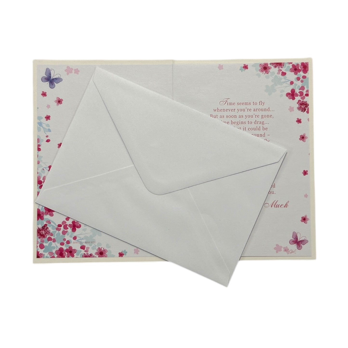 I Miss You Pink Floral Design Open Greeting Card