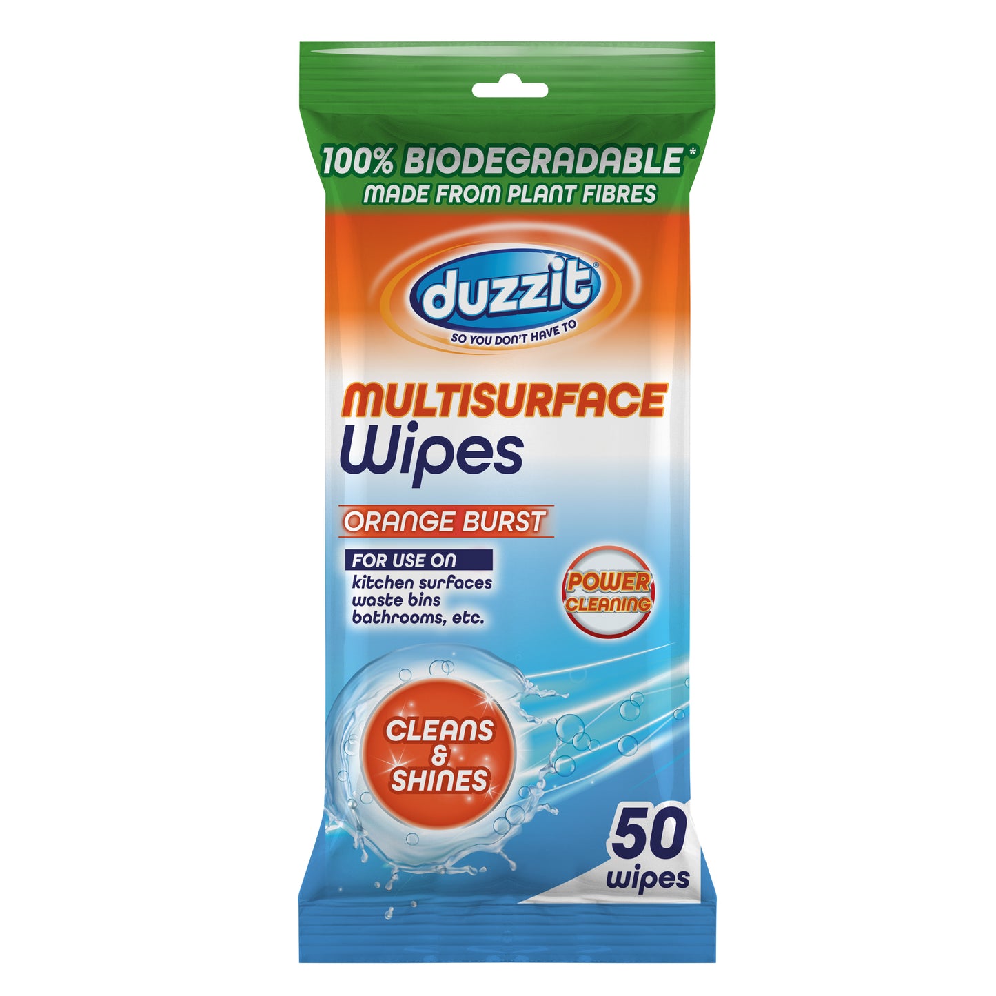 Pack of 150 Duzzit Biodegradable Multisurface Orange Burst Fragrance Wipes