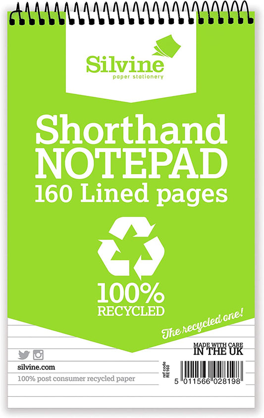 Silvine 160 Lined Pages 100% Recycled Shorthand Notebooks 
