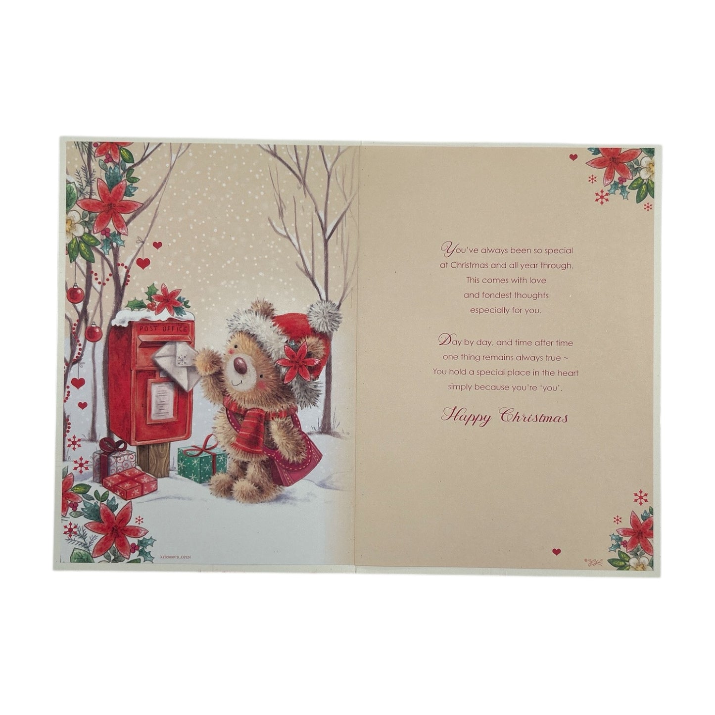 Just For You Teddy At Mail Box Design Open Christmas Card