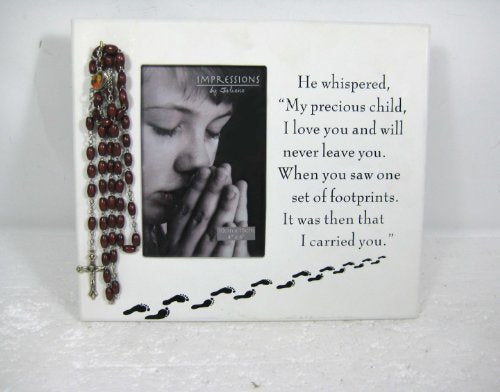 MDF footprints freestanding photo frame 4 x 6 inch with rosary beads