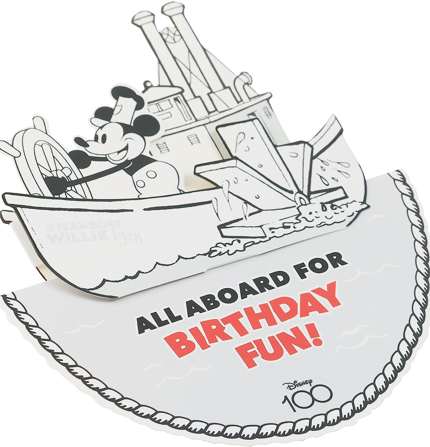Disney 100 Pop Up Steamboat Willie Mickey Mouse Design Birthday Card