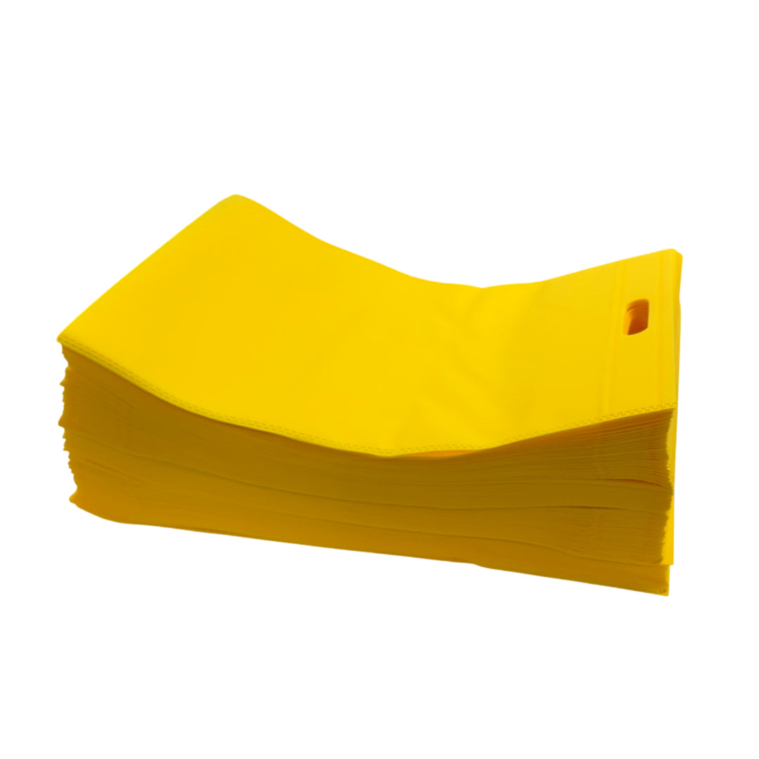 Pack of 100 Yellow Coloured 35x25cm Non-Woven Patch Handle Bags