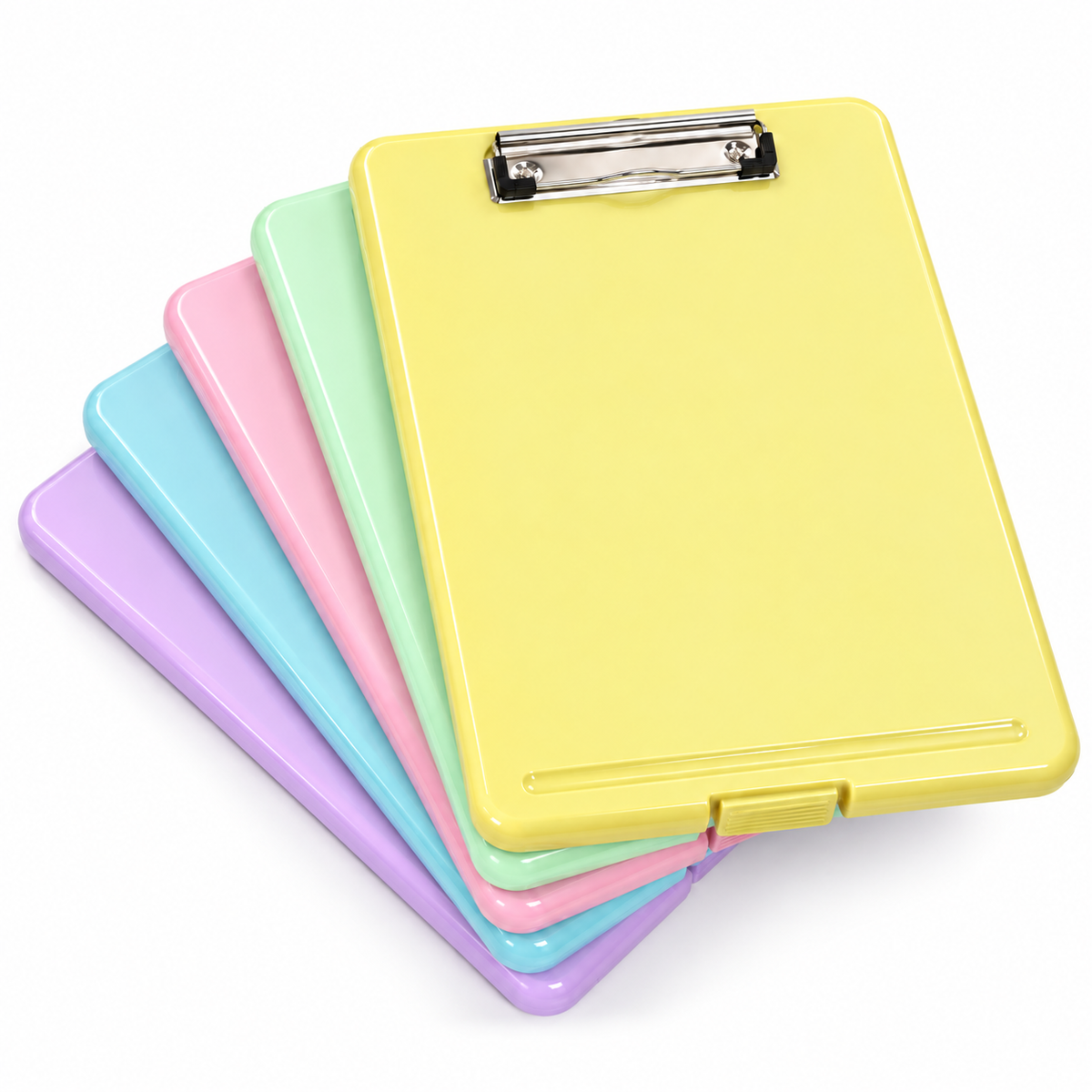 Pack of 5 A4 Pastel Coloured Plastic Clipboard Box Files - Storage Filing Case