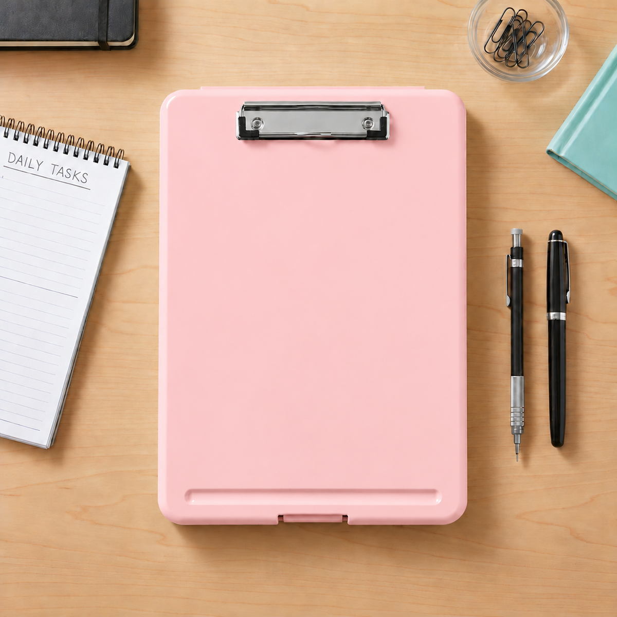 Pack of 5 A4 Pastel Pink Plastic Clipboard Box File - Storage Filing Case