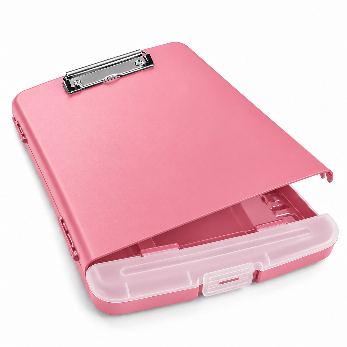 Pack of 12 A4 Pink Plastic Clipboard Box Files With Pencil Holder - Storage Filing Case