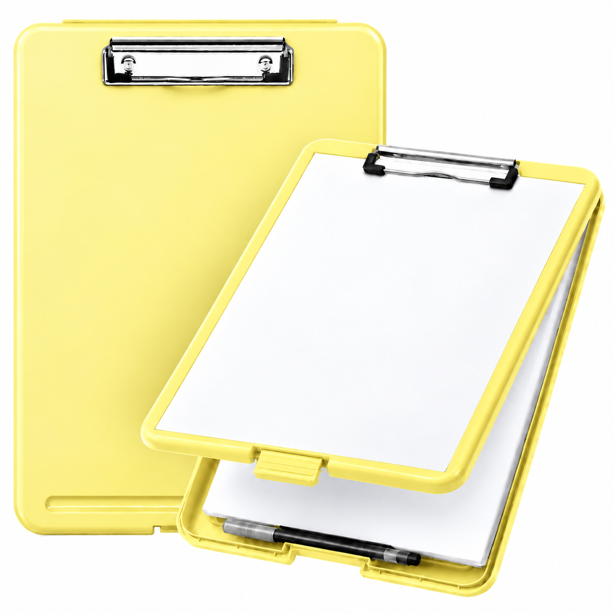 Single A4 Pastel Yellow Plastic Clipboard Box File - Storage Filing Case