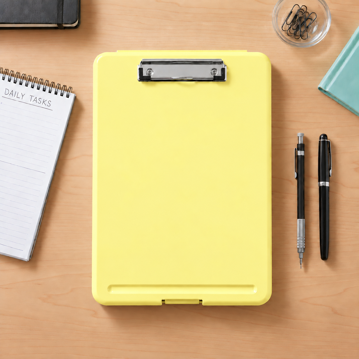 Single A4 Pastel Yellow Plastic Clipboard Box File - Storage Filing Case