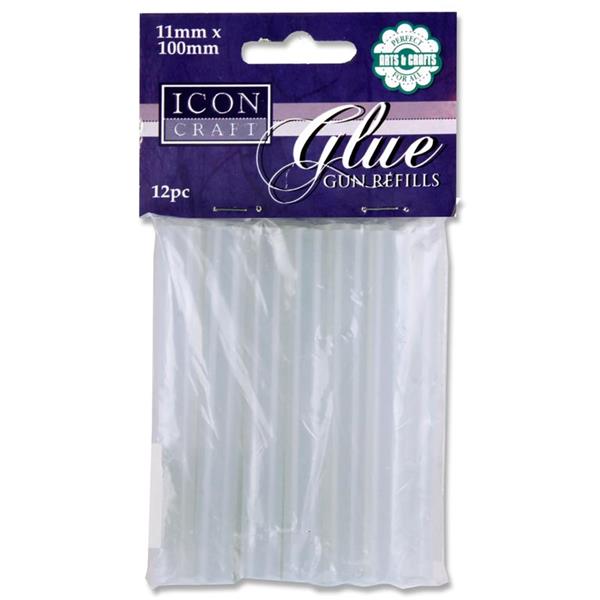 Pack of 12 Large 11x100mm Glue Gun Refills by Icon Craft