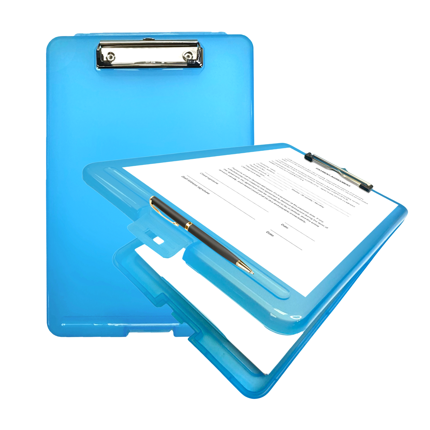 100 x A4 Blue Clipboard Box File - Storage Filing Clip Board Case