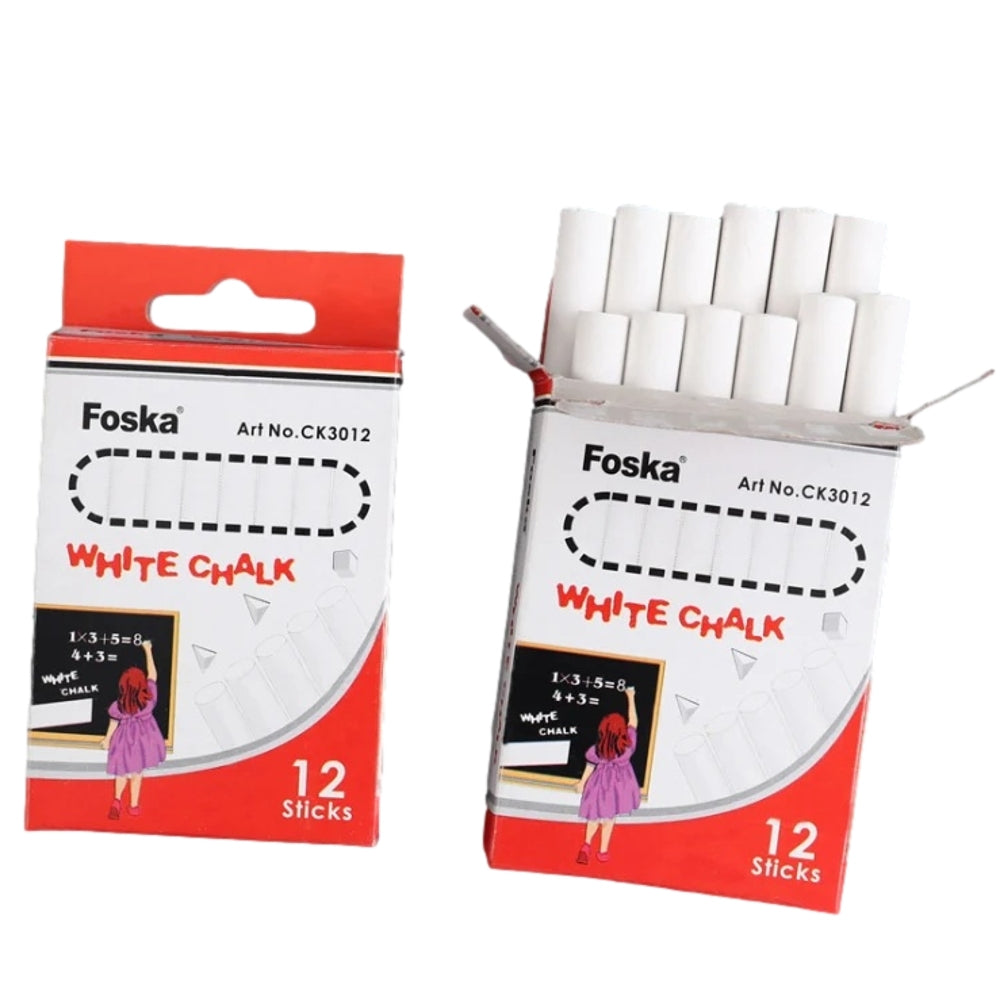 Box of 12 White Chalk Sticks - Blackboard