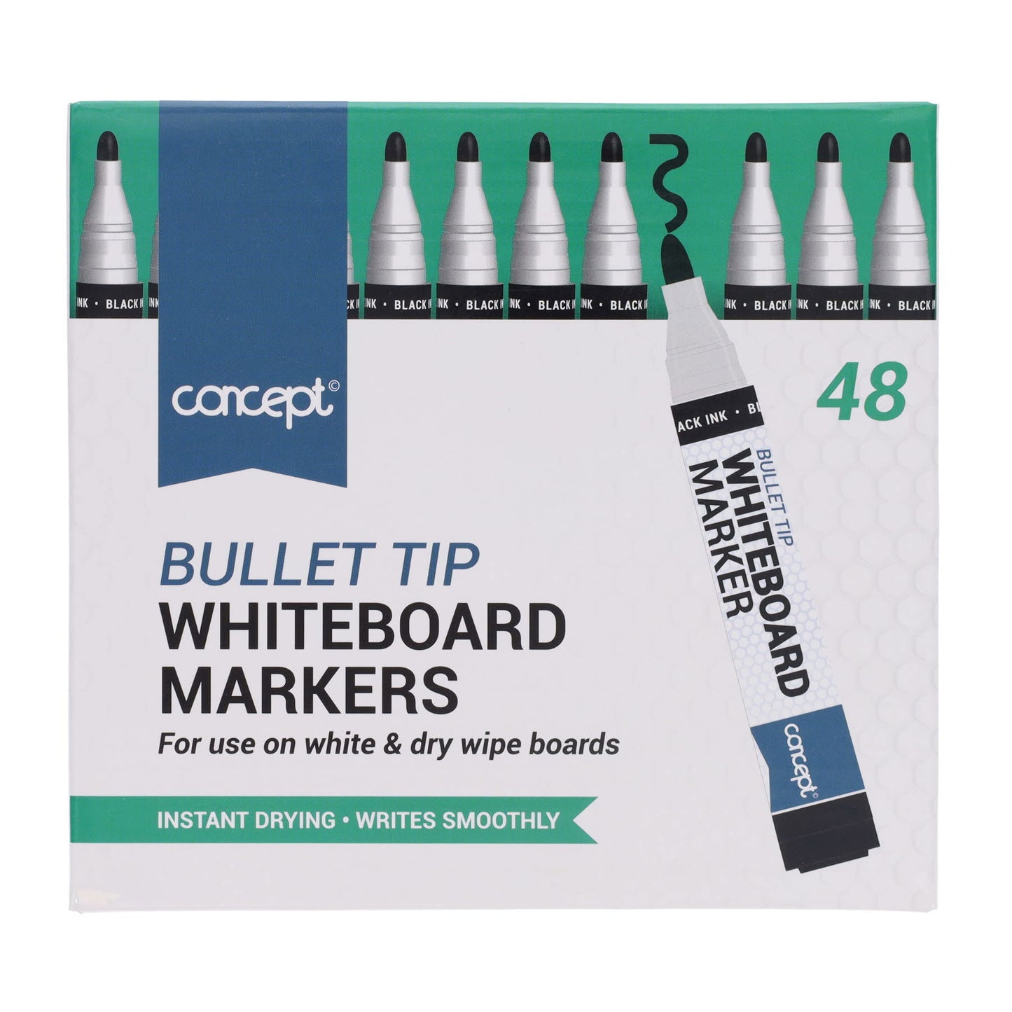 Box of 48 Bullet Tip Black Whiteboard Markers by Concept