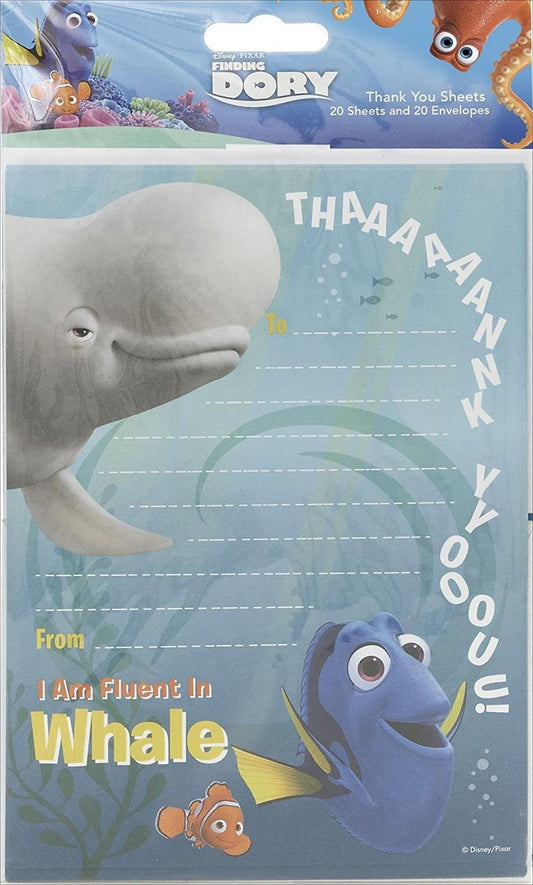 FINDING DORY PACK OF 20 THANK YOU SHEETS NEMO DISNEY PIXAR CHILD CHARACTER NEW GIFT {DC}