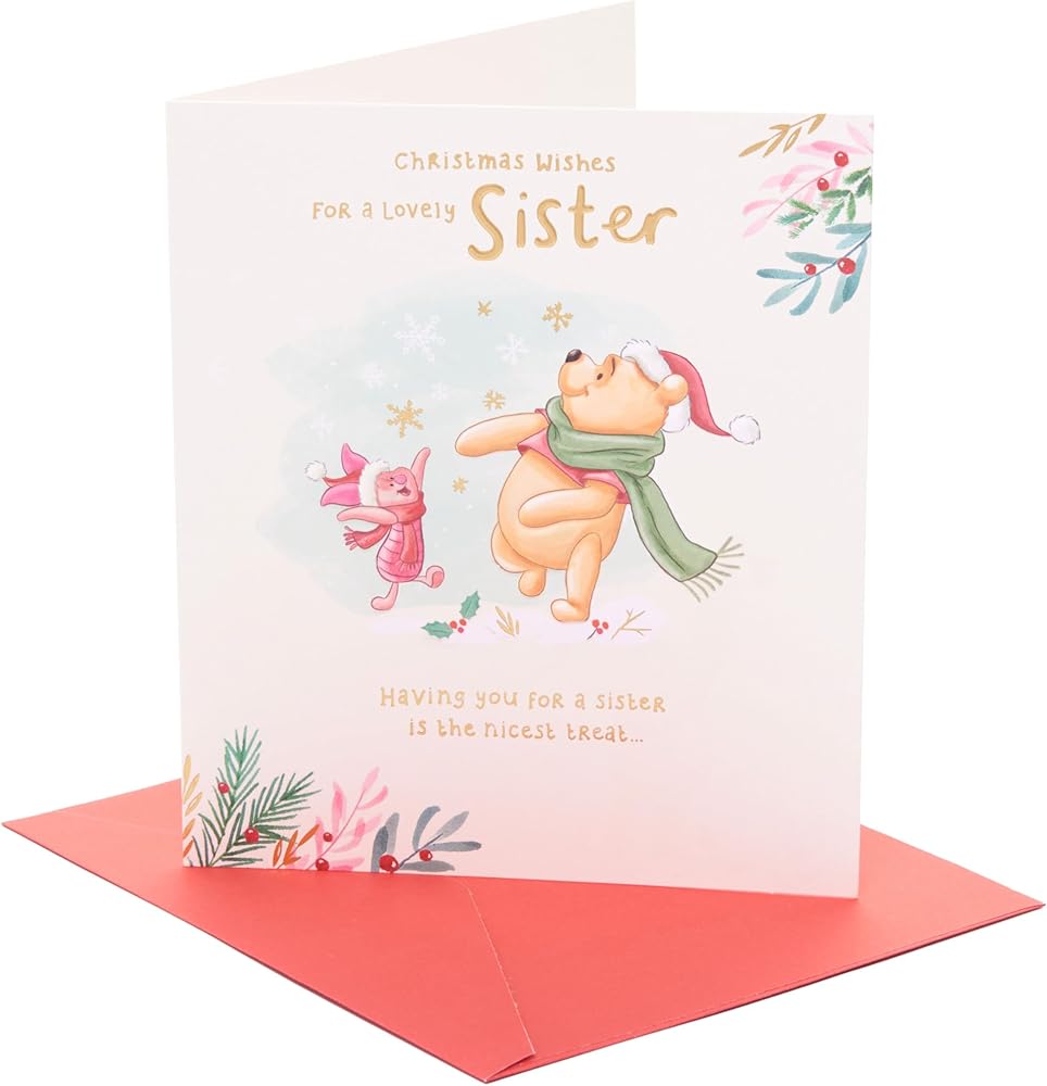 Disney Winnie the Pooh & Piglet Design Sister Christmas Card