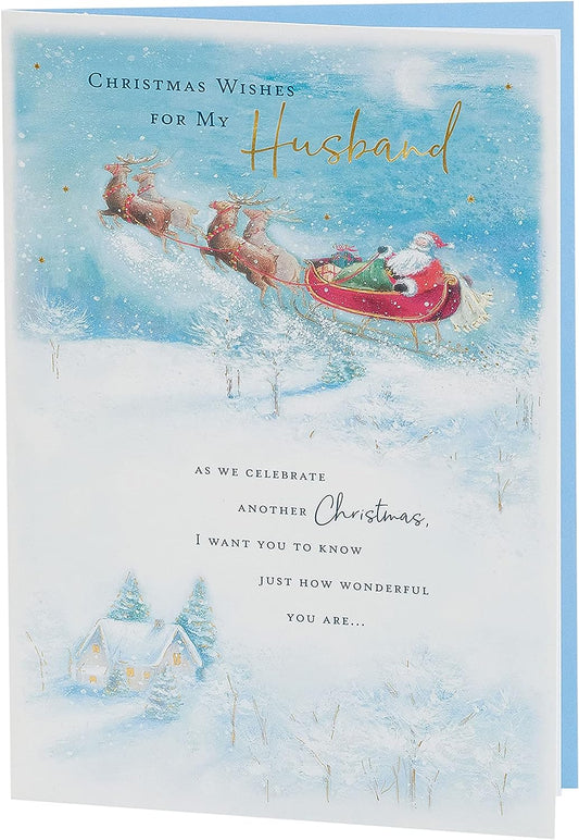 Husband Christmas Card Santa and Sleigh Design 