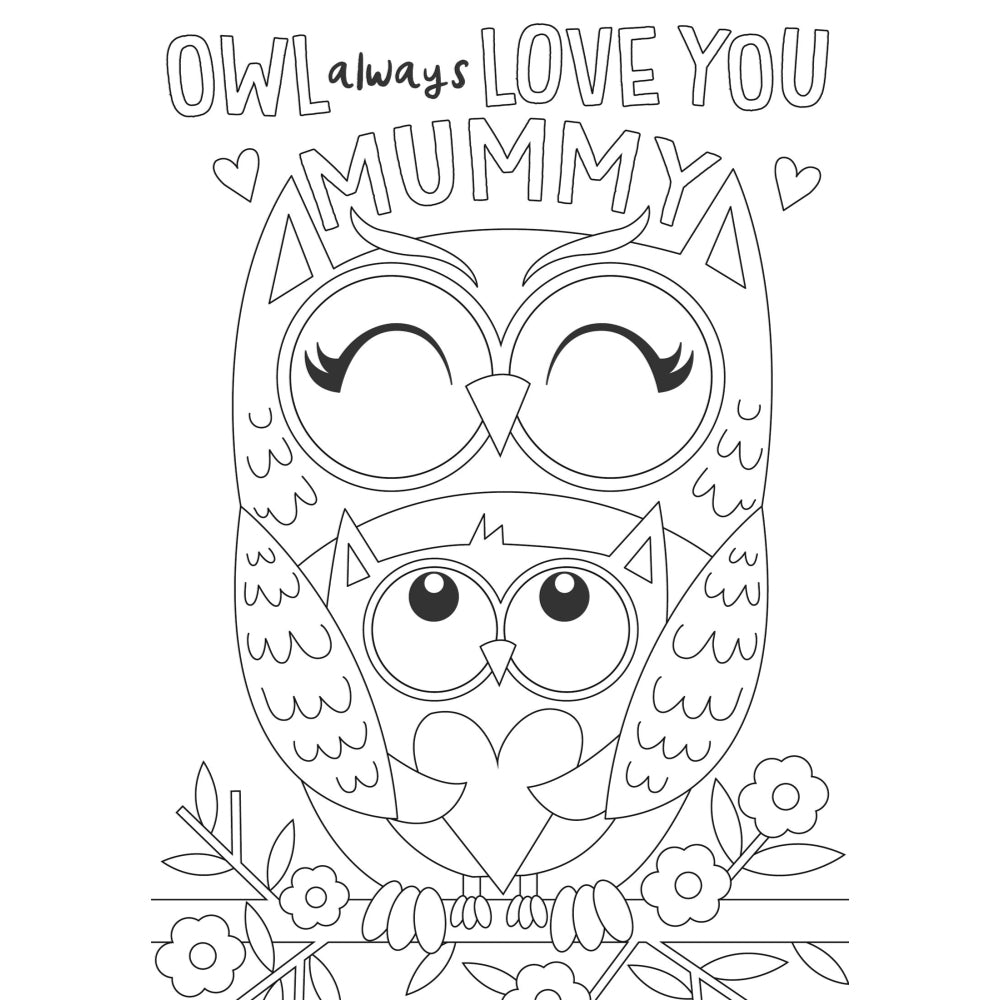 Two Owls Design Mummy Mother's Day Card with Colouring Activity and Stickers