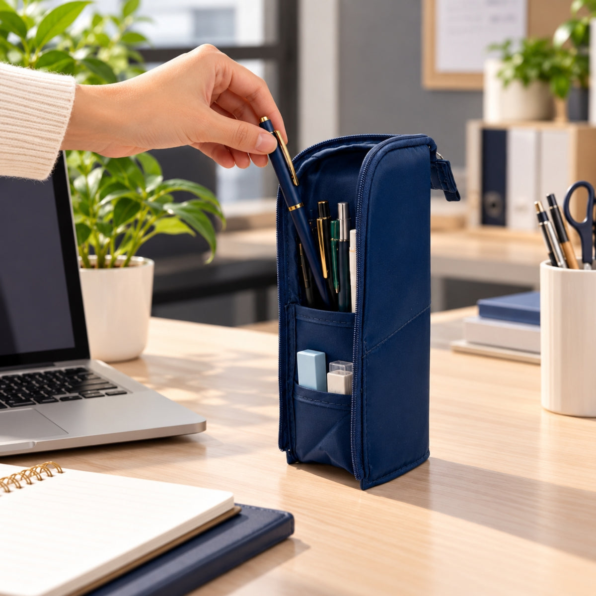 Pack of 6 Blue Standing Zip Pencil Cases 19.5 x 5 x 9cm