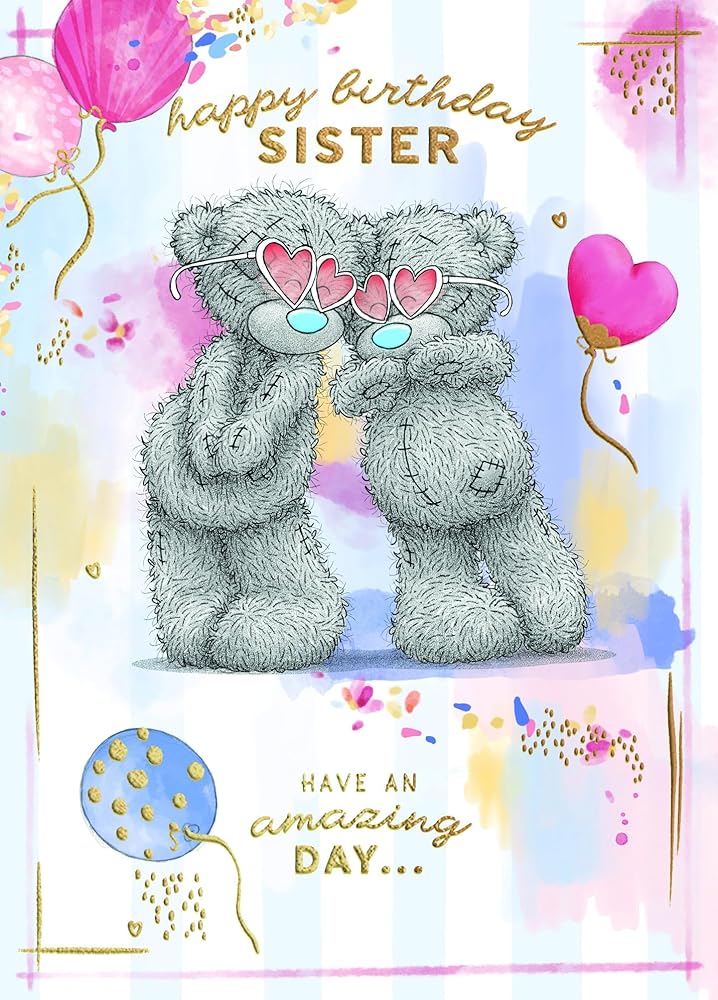 Bears With Heart Glasses Sister Birthday Card