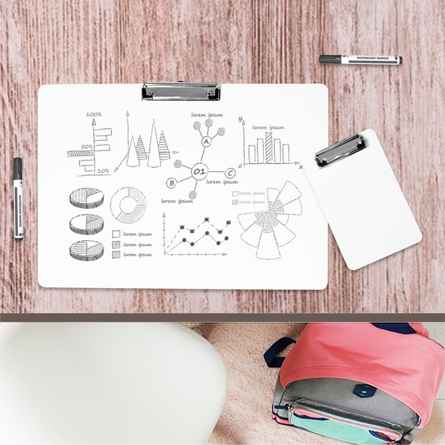 Pack of 3 Assorted Size Erasable Whiteboard Clipboards