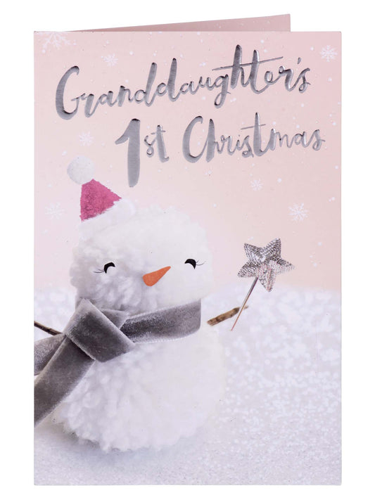 Granddaughter's 1st Xmas Christmas Card Pom Pom Snowman 