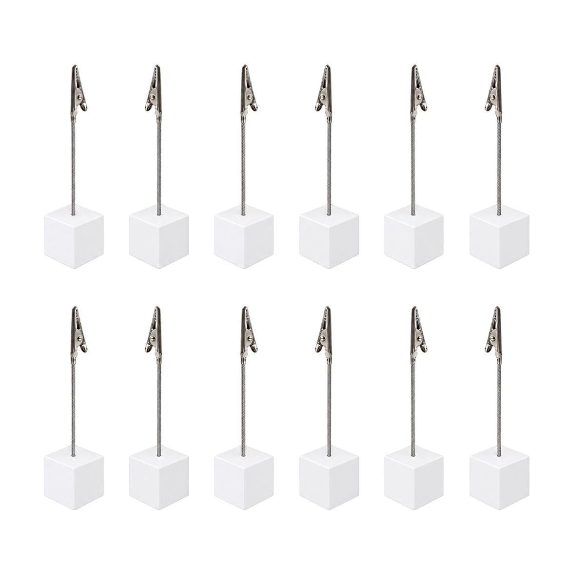 Pack of 12 Photo Holder Clips with Square White Coloured Resin Base