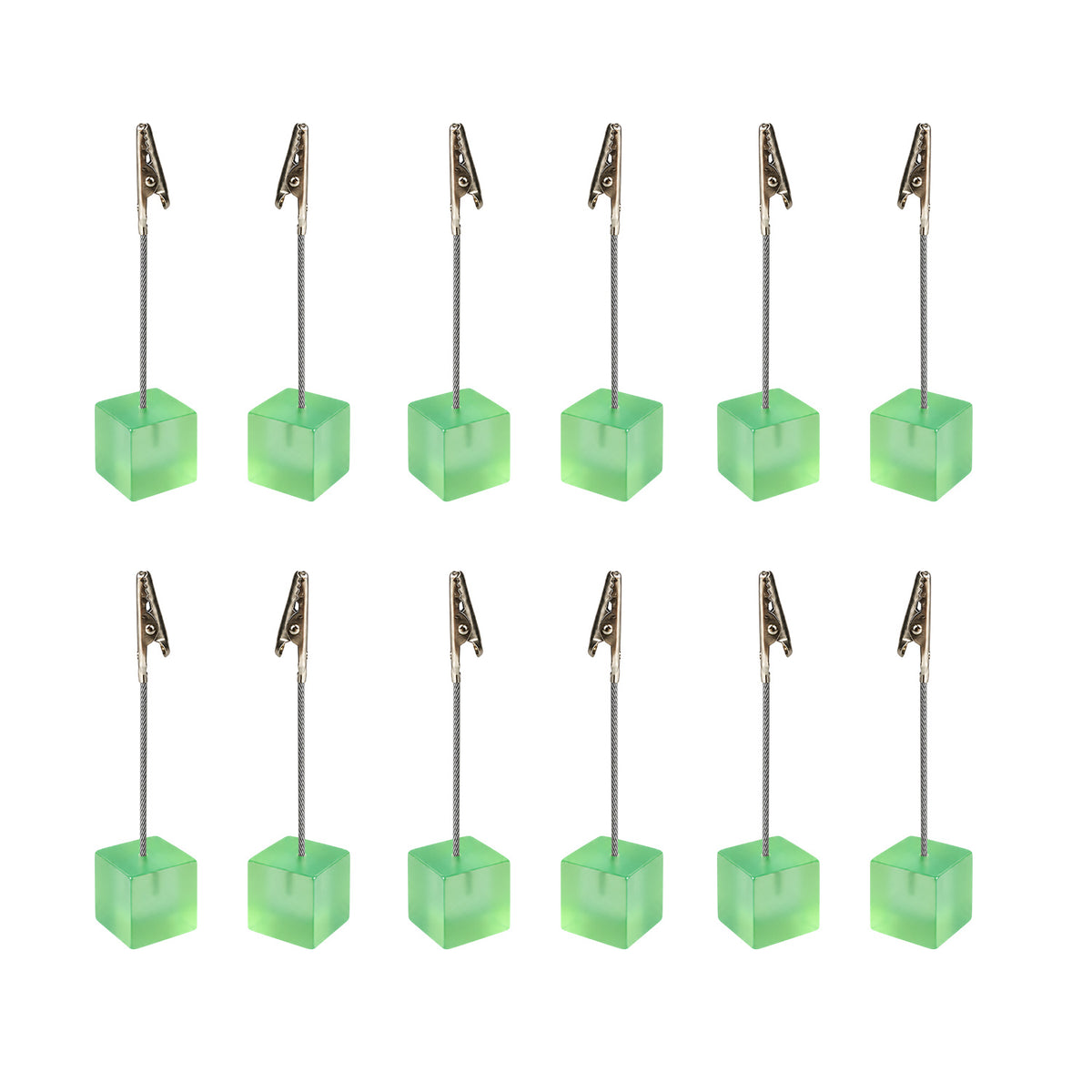 Pack of 12 Photo Holder Clips with Square Light Green Coloured Resin Base