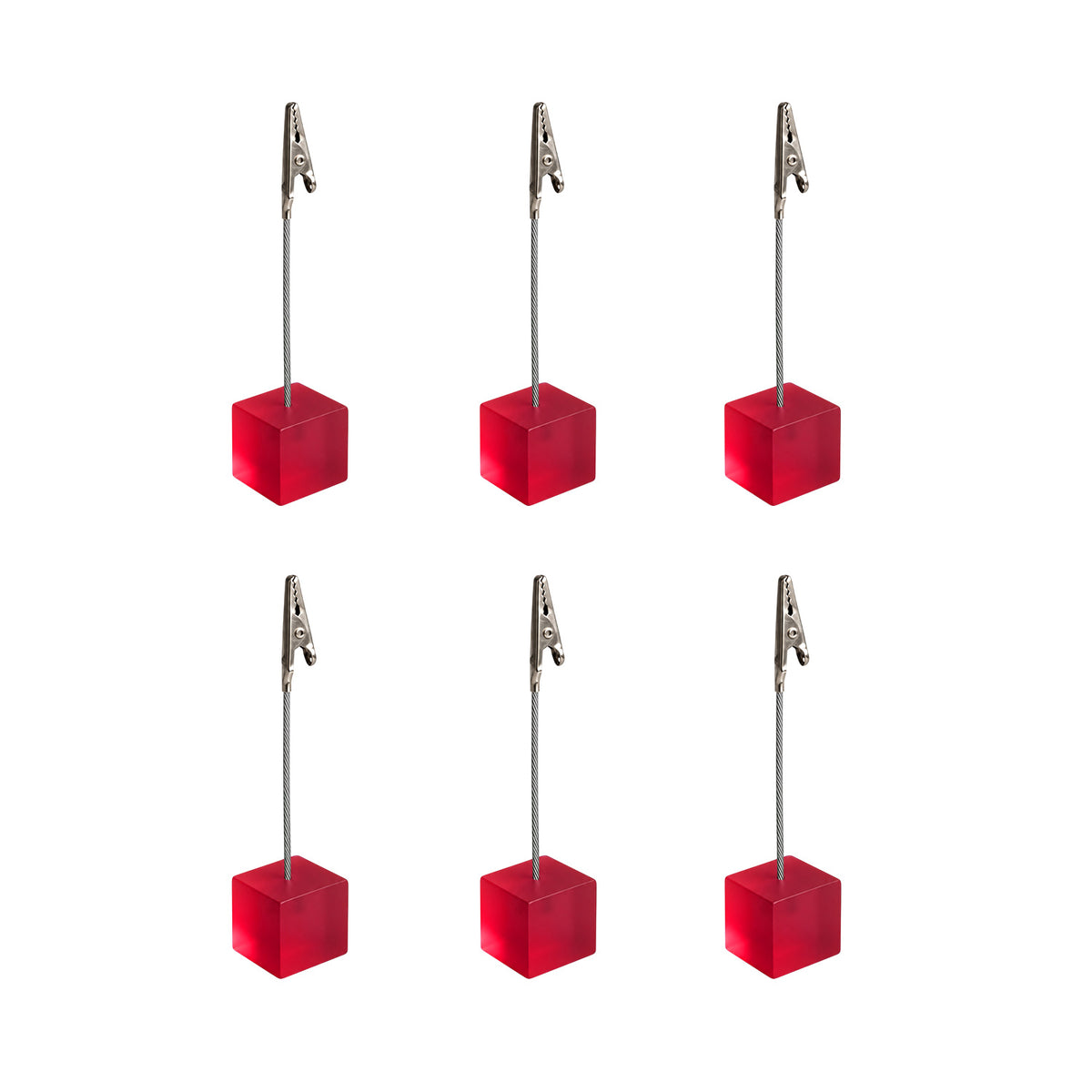Pack of 6 Photo Holder Clips with Square Pink Coloured Resin Base