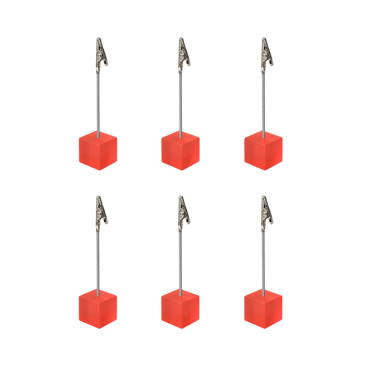 Pack of 6 Photo Holder Clips with Square Orange Coloured Resin Base