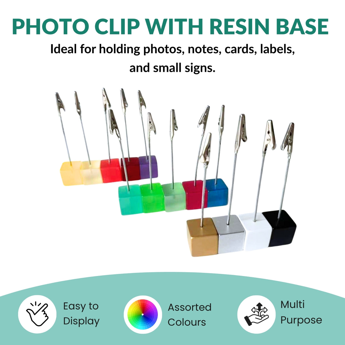Pack of 12 Photo Holder Clips with Square Black Coloured Resin Base