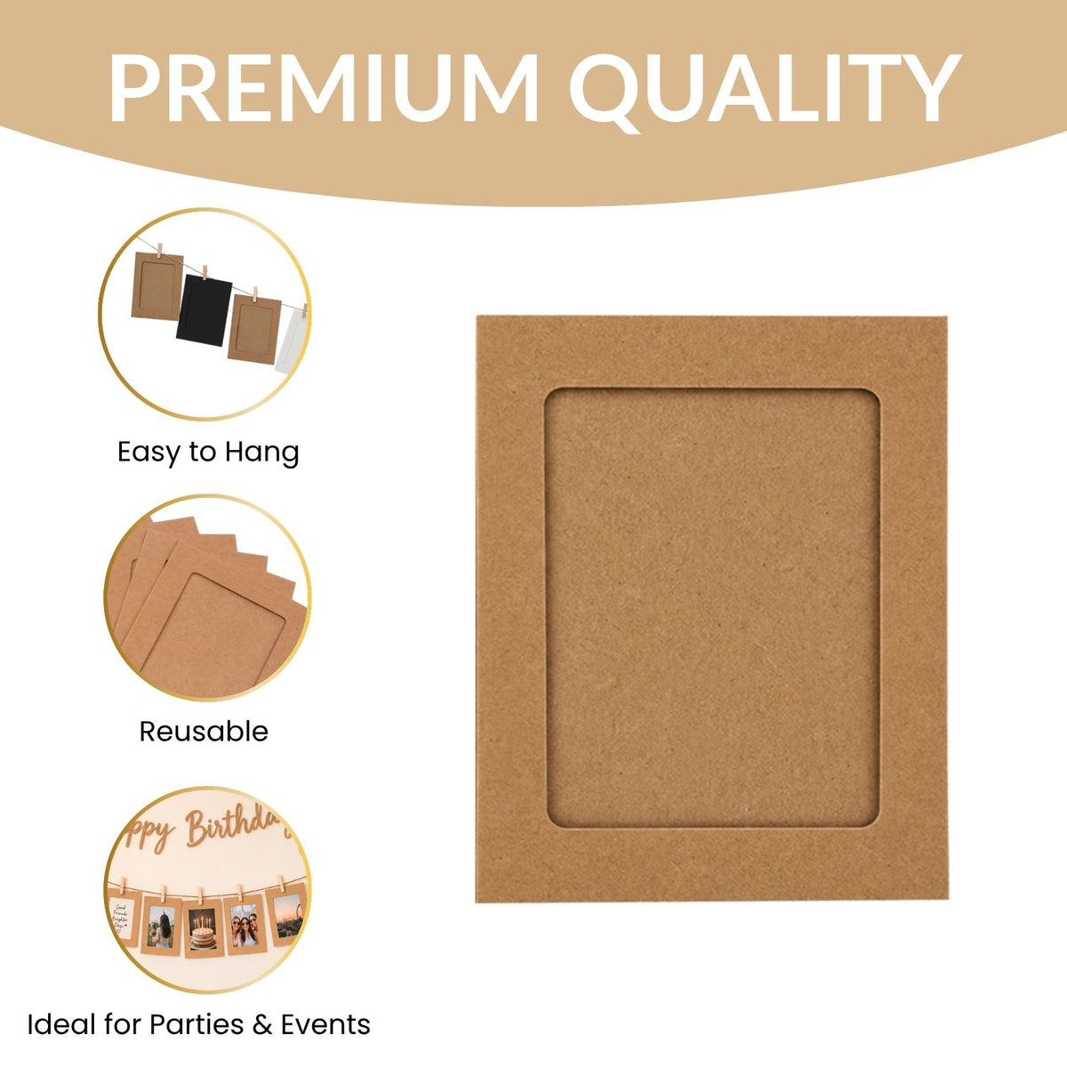 12 x Kraft Photo Frame Banner Set with Wooden Pegs and Hemp Twine