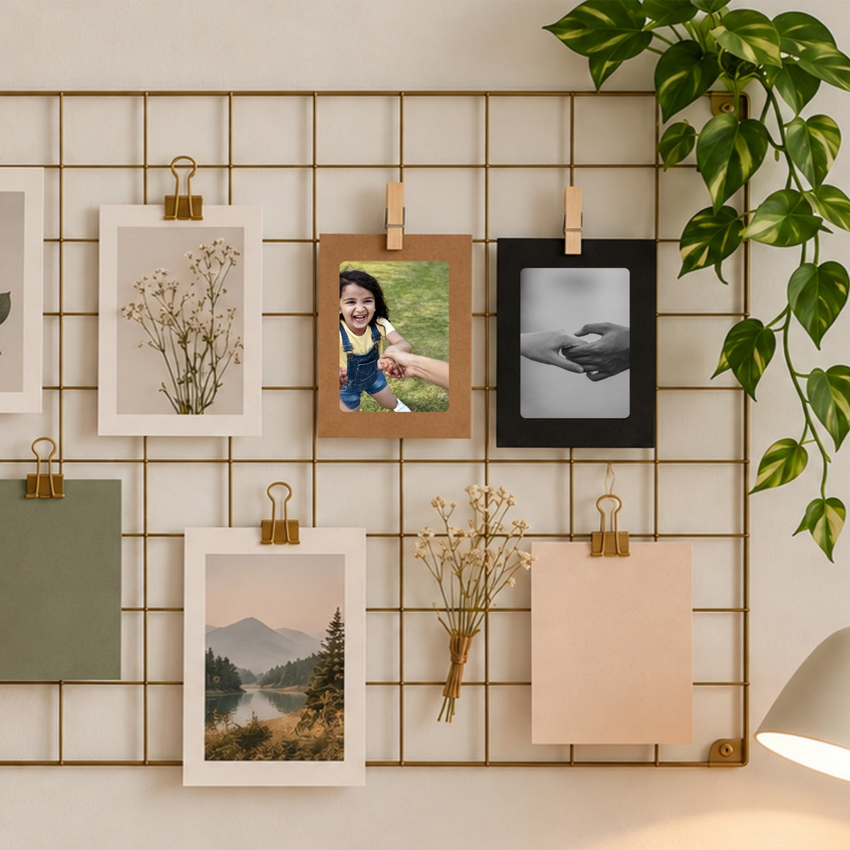 Kraft Photo Frame Banner Set with Wooden Pegs and Hemp Twine