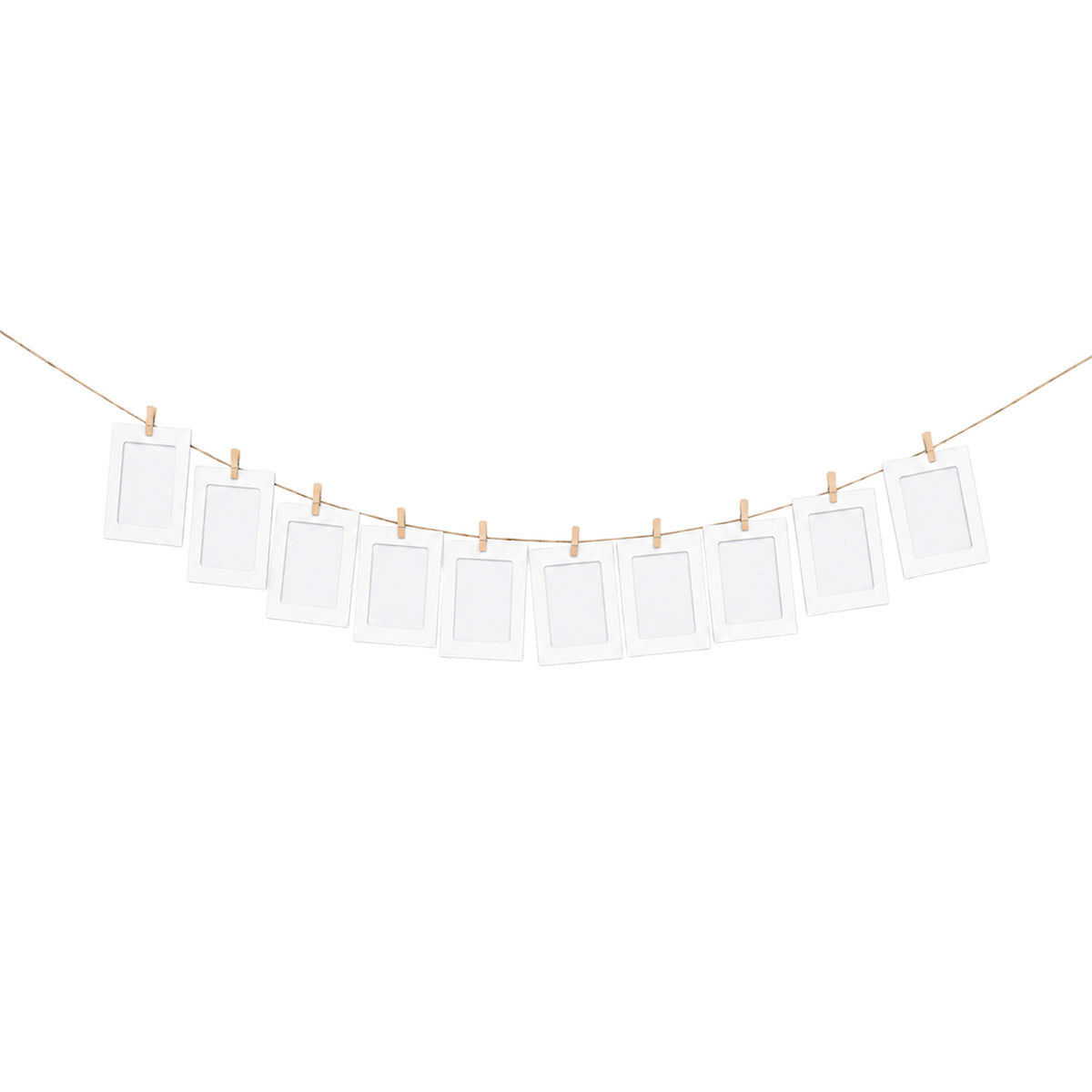 White Photo Frame Banner Set with Wooden Pegs and Hemp Twine