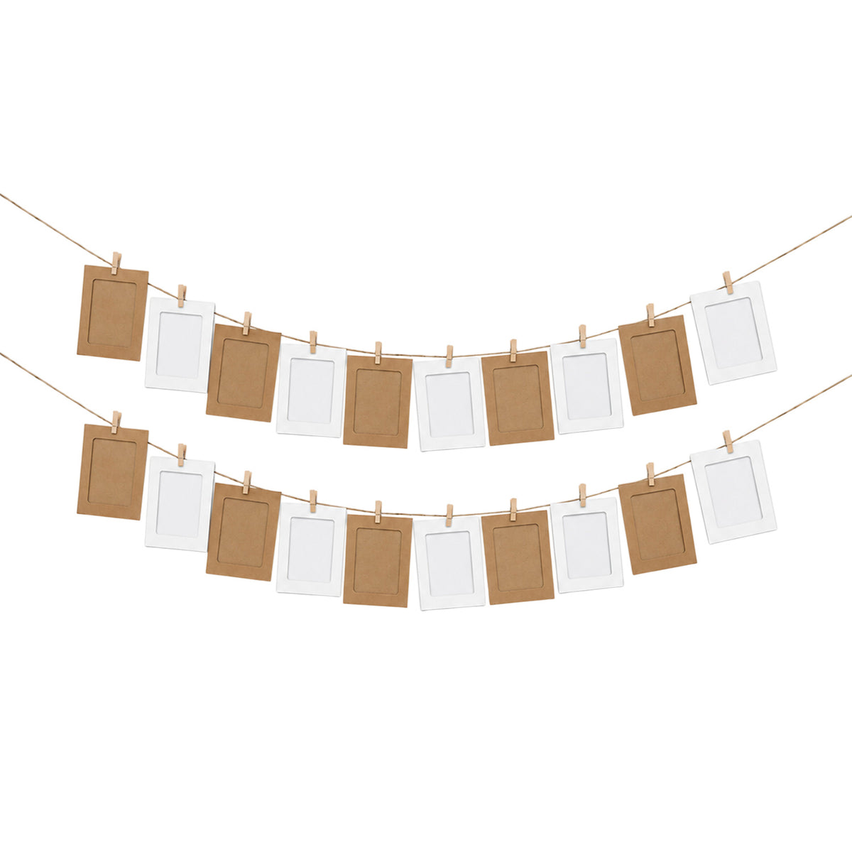 Kraft & White Photo Frame Banner Set with Wooden Pegs and Hemp Twine