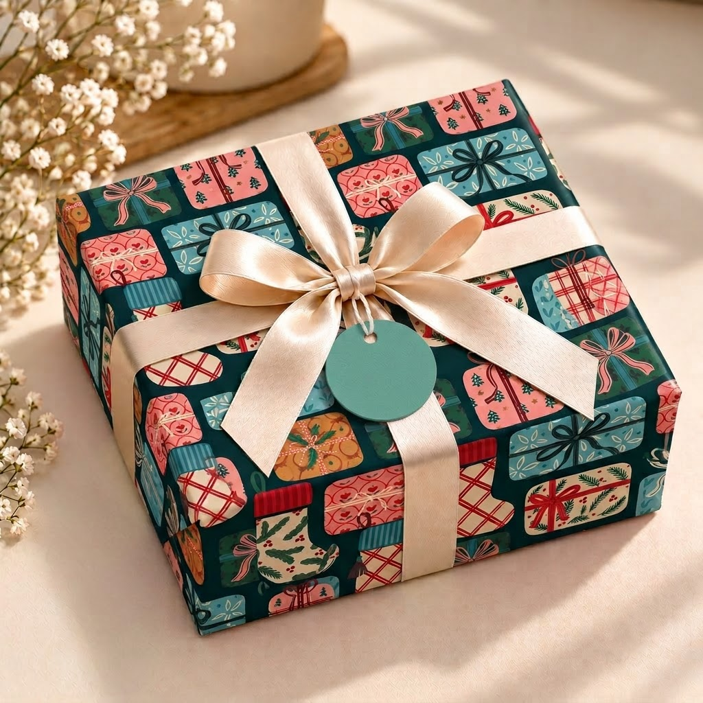 Pack of 2 Present Pattern Design 50 x 70 cm Gift Wrap Sheets with 2 Tags - Christmas Birthdays Kids Party Holiday Gifting