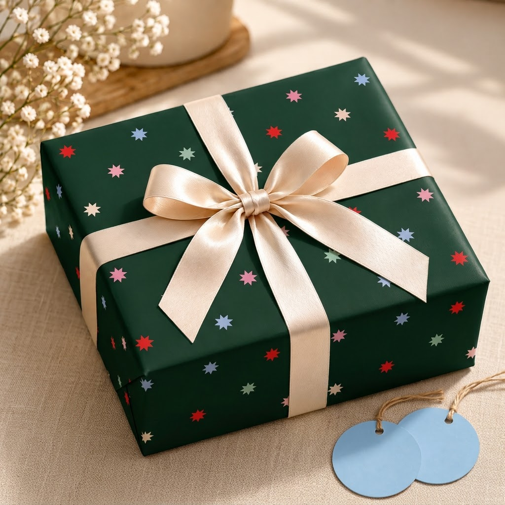 Pack of 2 Christmas Midnight Starfall Design 50 x 70 cm Gift Wrap Sheets with 2 Tags - Christmas Birthdays Kids Party Holiday Gifting