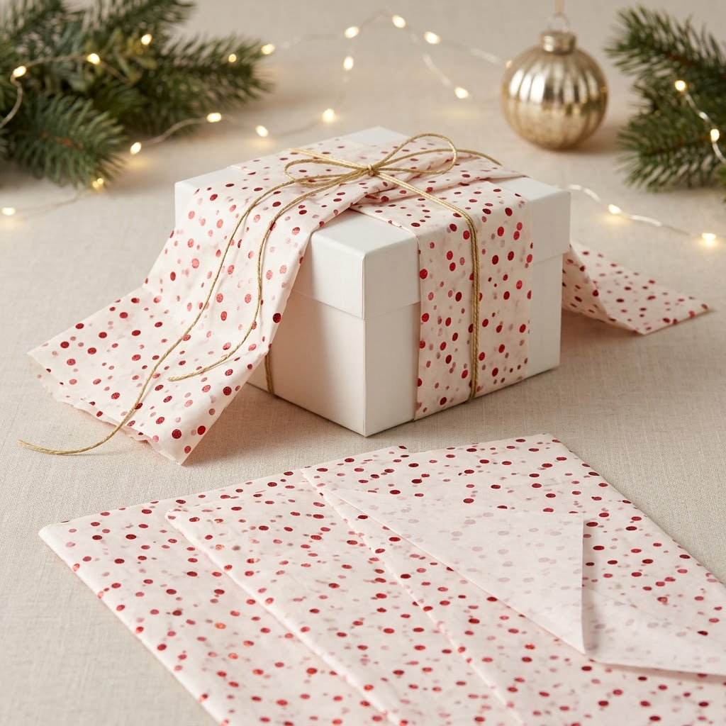Pack of 5 Confetti Dots Design 50 x 70 cm Luxury Red Foil Tissue Sheets - Christmas, Birthday, Valentine