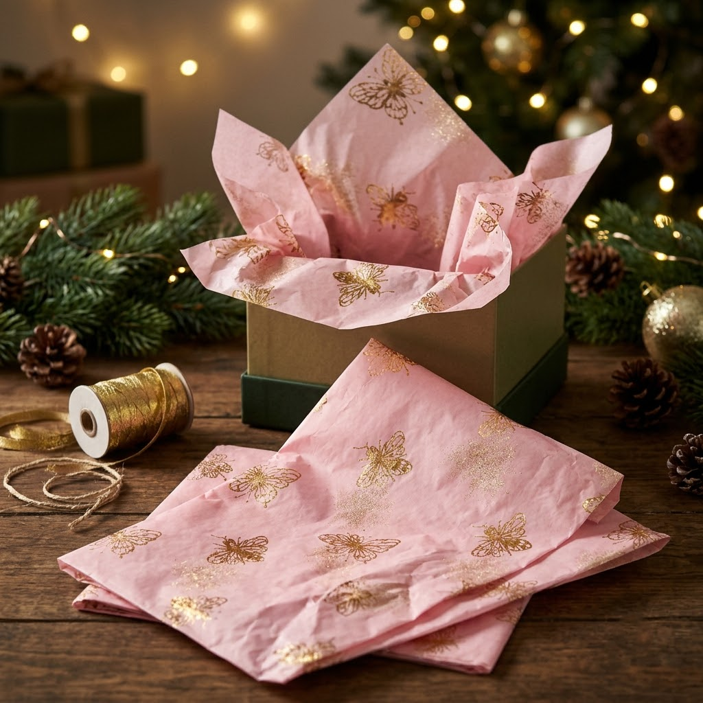 Pack of 5 Honeybees Toss Design 50 x 70 cm Luxury Gold Foil Tissue Sheets - Summer, Spring, Birthday Celebration