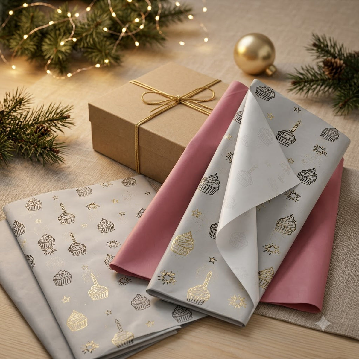 Pack of 8 Sweet Celebration Luxury Silver Foil Design & Plain Pink 50 x 70 cm Tissue Sheets - Birthday, Cake, Girls
