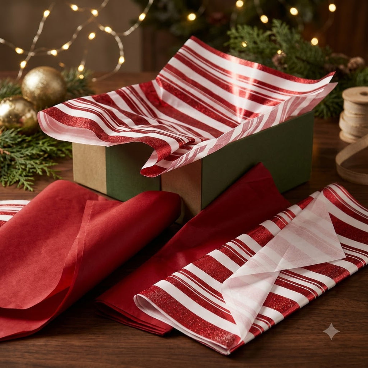 Pack of 8 Modern Stripe Band Luxury Red Foil Design & Plain Red 50 x 70 cm Tissue Sheets - Christmas Valentine Wedding Birthday