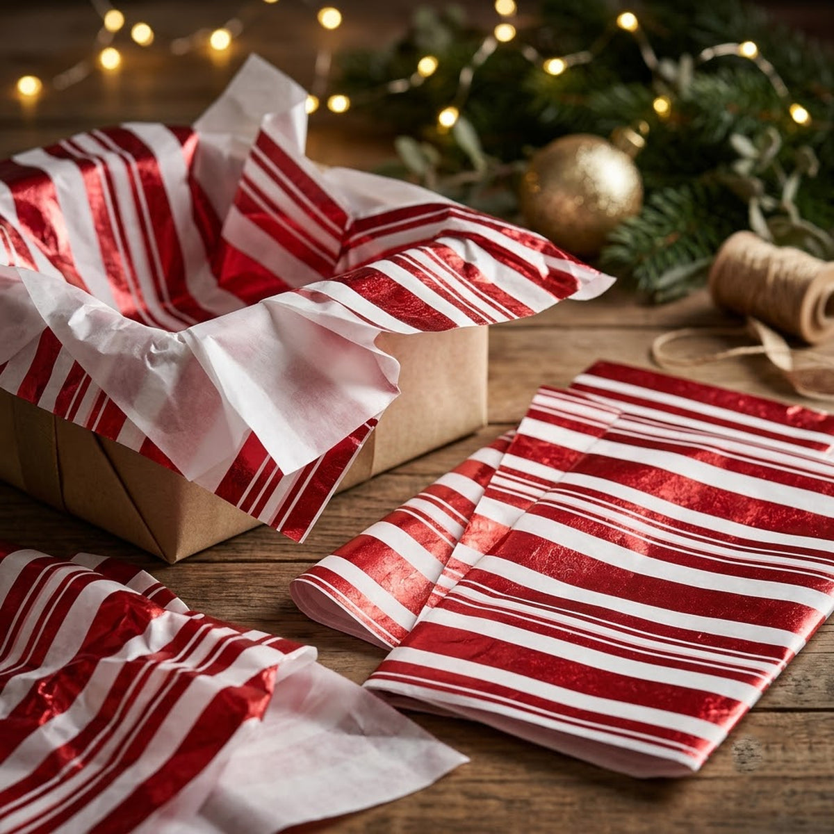 Pack of 5 Modern Stripe Band Design 50 x 70 cm Luxury Red Foil Tissue Sheets - Christmas, Valentines, Anniversary