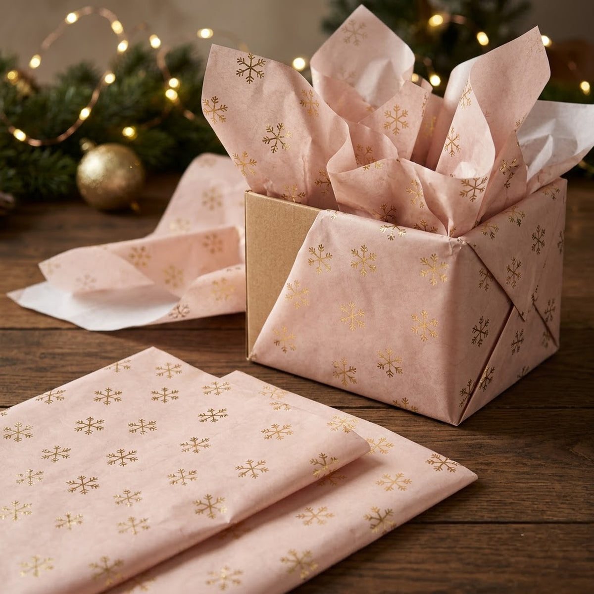 Pack of 5 Snowflakes Dots Design 50 x 70 cm Luxury Gold Foil Tissue Sheets - Christmas, Winter, Celebration