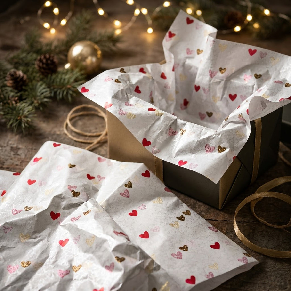 Pack of 5 Valentine Elegance Hearts Design 50 x 70 cm Luxury Red Foil Tissue Sheets - Wedding, Anniversary