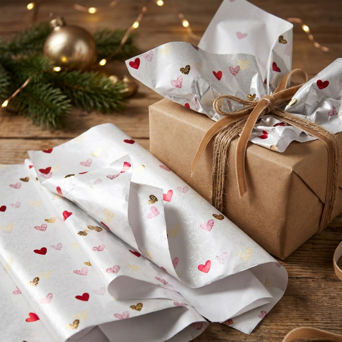 Pack of 5 Valentine Elegance Hearts Design 50 x 70 cm Luxury Red Foil Tissue Sheets - Wedding, Anniversary