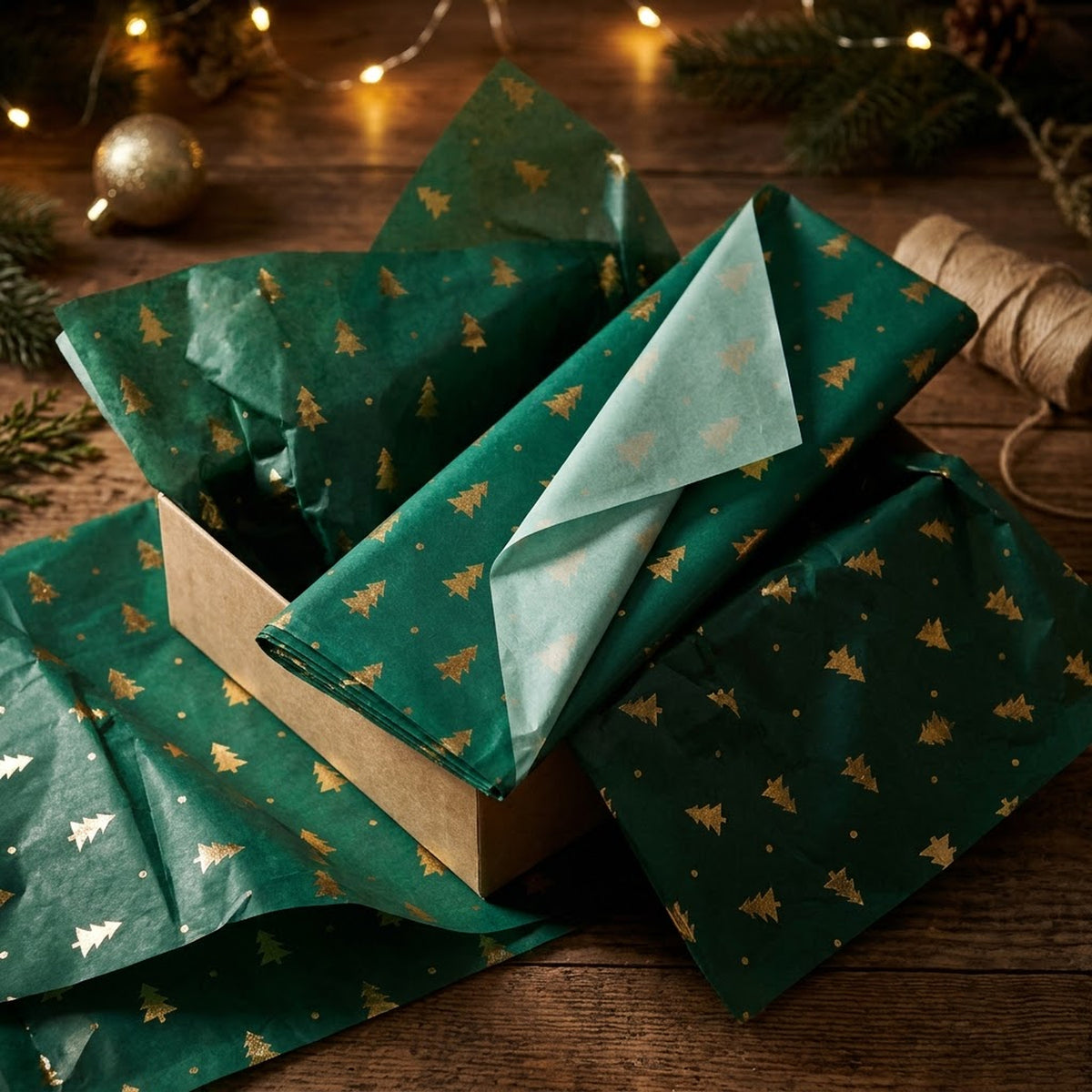 Pack of 5 Christmas Tree Dots Design 50 x 70 cm Luxury Gold Foil Tissue Sheets