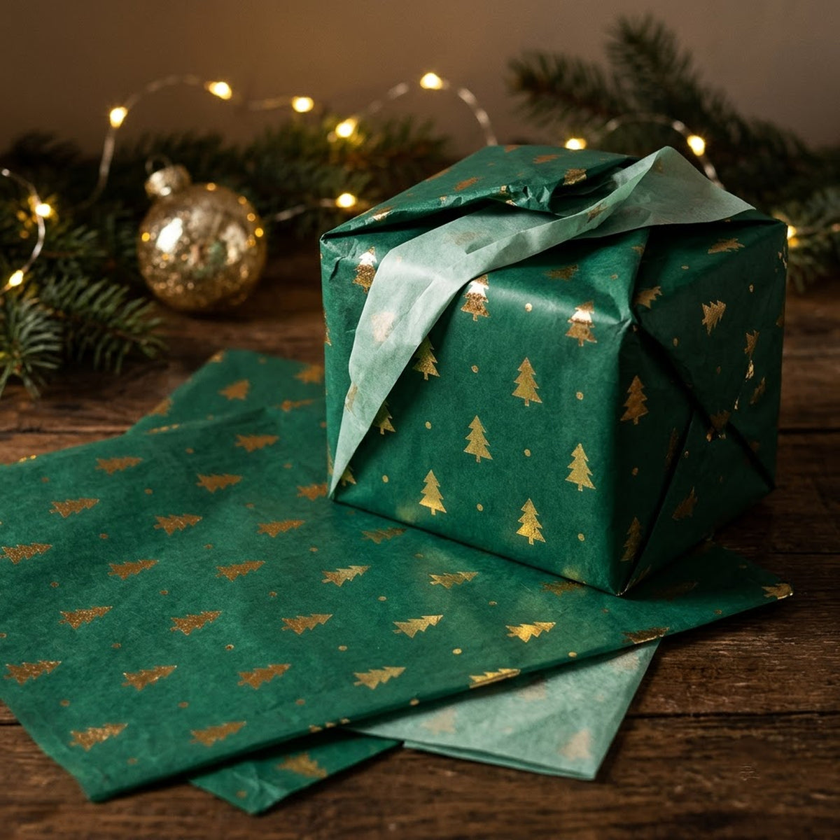 Pack of 5 Christmas Tree Dots Design 50 x 70 cm Luxury Gold Foil Tissue Sheets