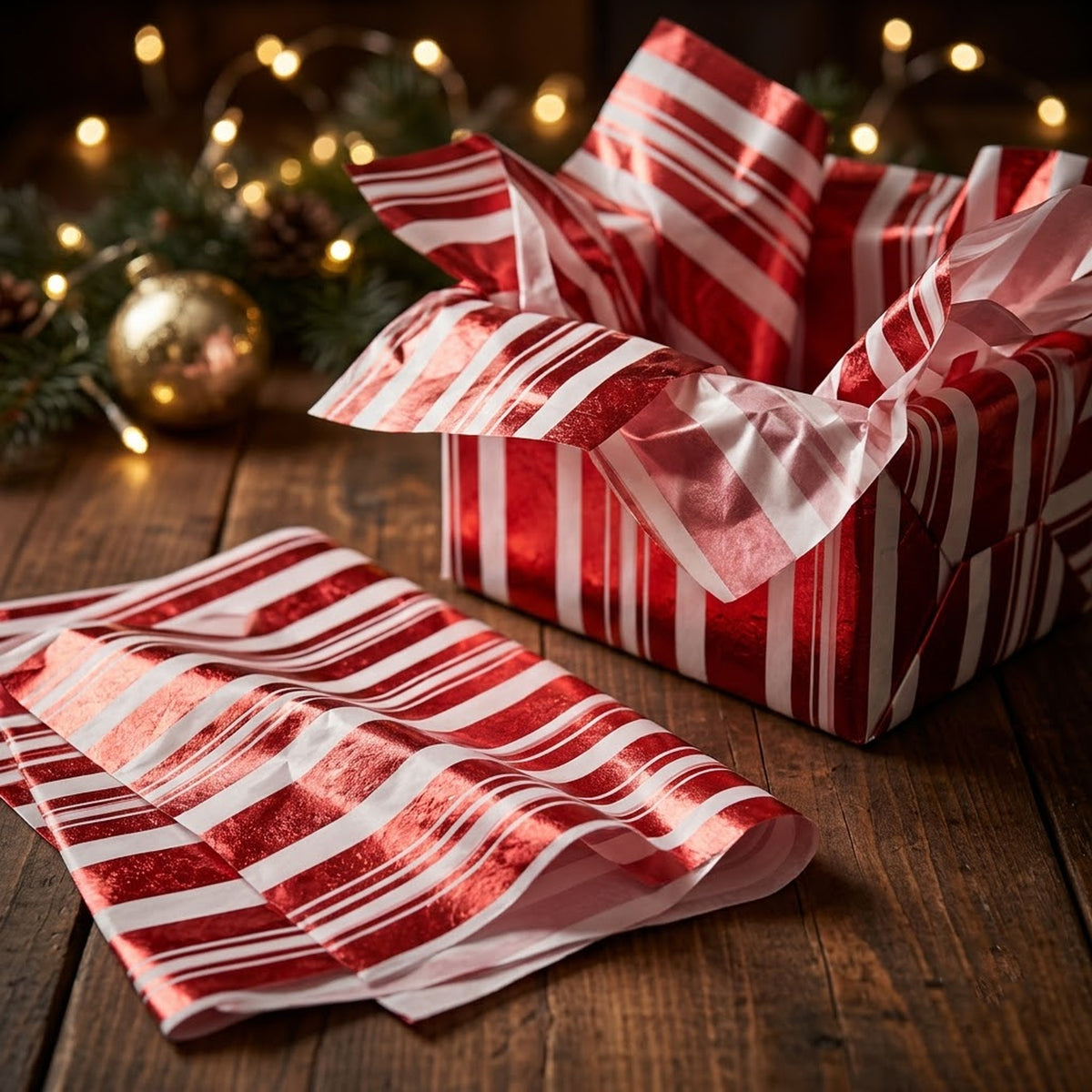 Pack of 5 Modern Stripe Band Design 50 x 70 cm Luxury Red Foil Tissue Sheets - Christmas, Valentines, Anniversary