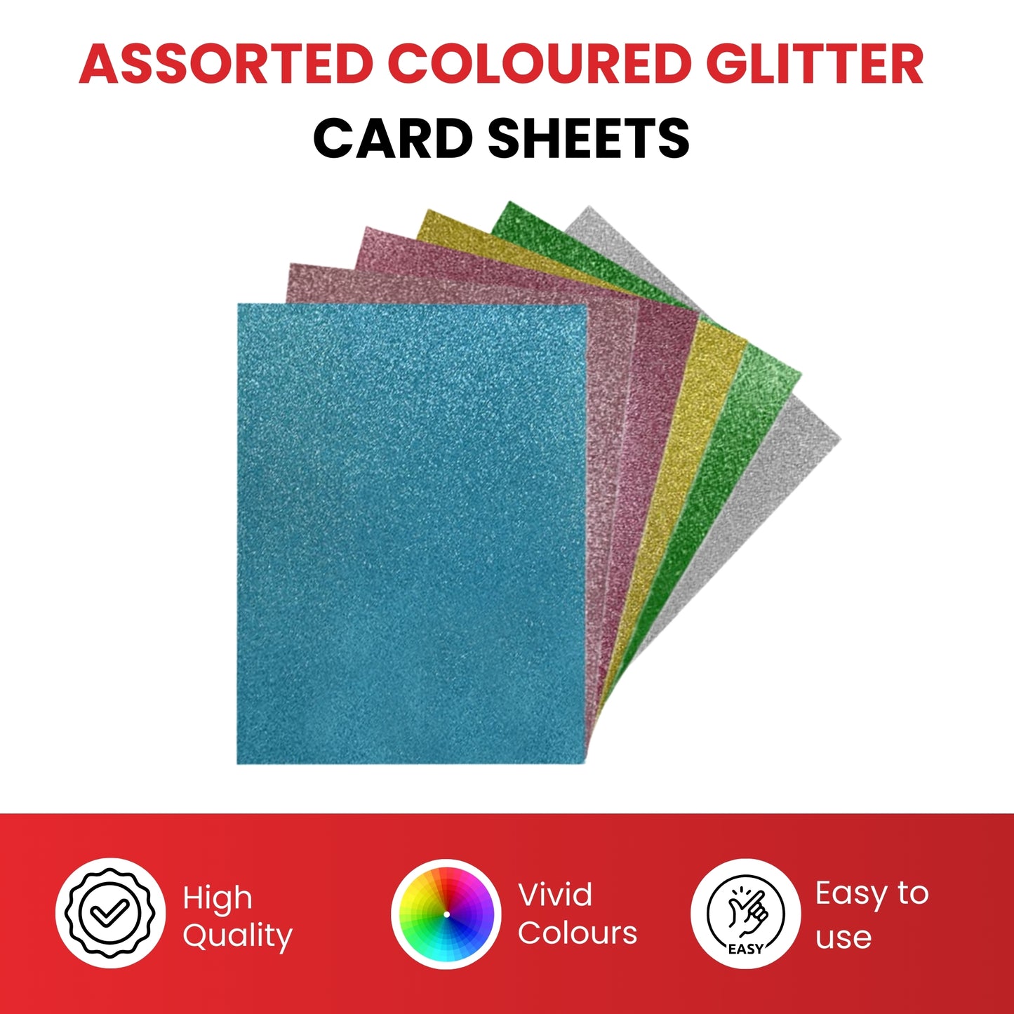 Pack of 60 A4 Assorted Easter Coloured 230gsm Craft Glitter Card Sheets – 6 Colours (10 each)