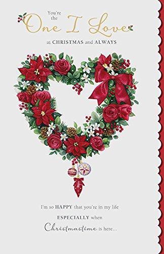 One I Love Heart Wreath Christmas and always Lovely Verse Greeting Card 