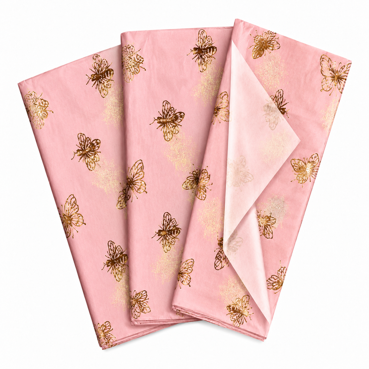 Pack of 5 Honeybees Toss Design 50 x 70 cm Luxury Gold Foil Tissue Sheets - Summer, Spring, Birthday Celebration