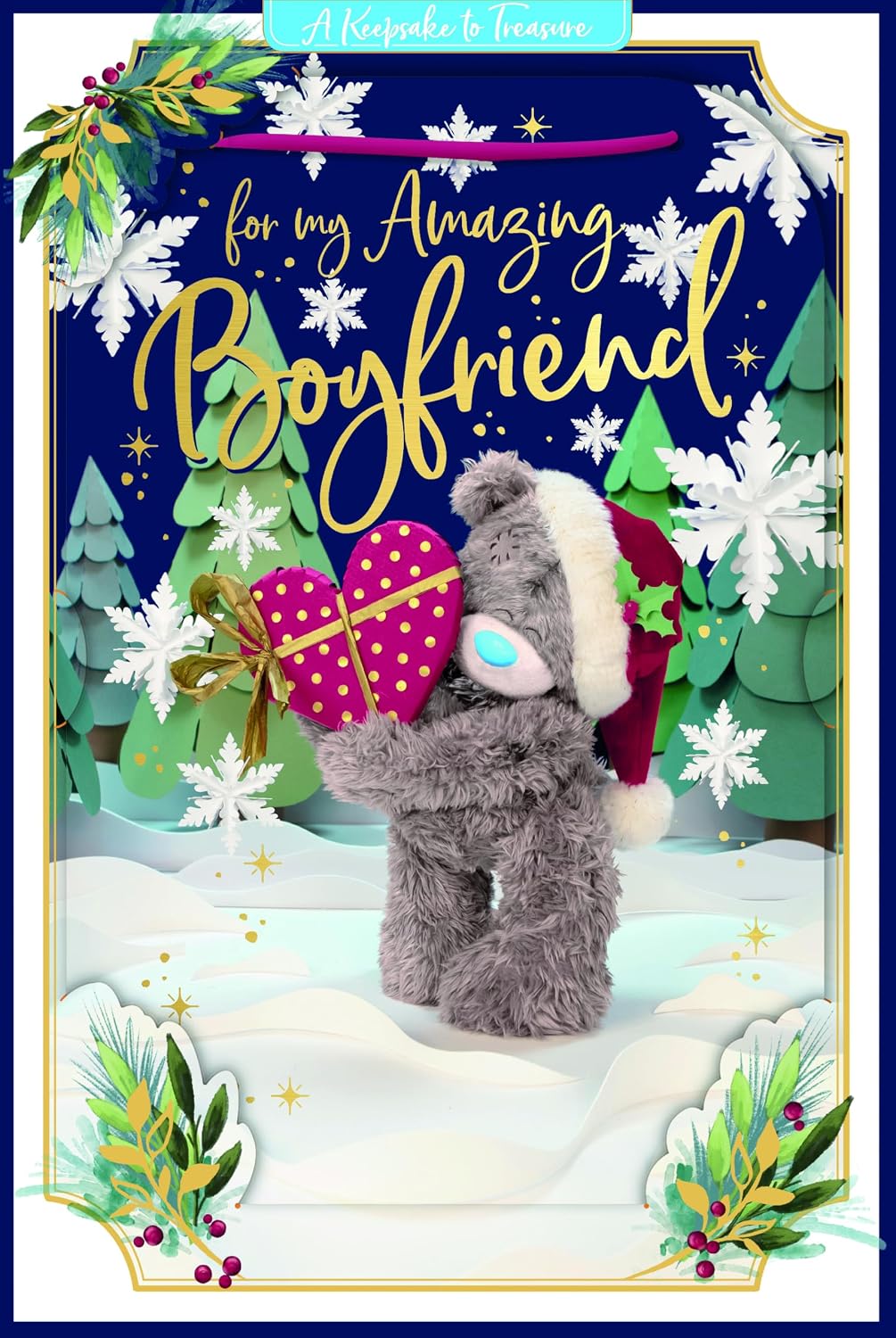 Bear Holding Red Heart An Amazing Boyfriend 3D Christmas Keepsake Card